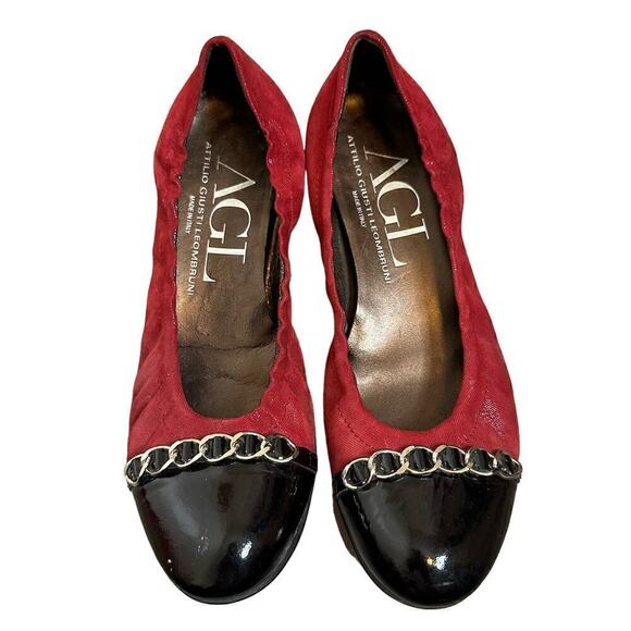 AGL Attilio Giusti Leombruni Patent Toe Ballet Flats Women's Red Black Size 38 - Picture 1 of 8